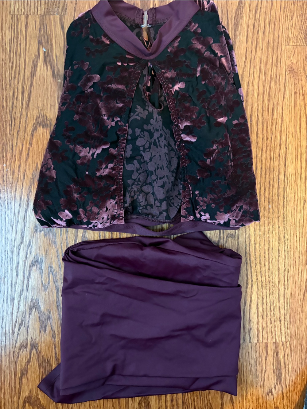 Plunge Velvet Floral 2 Piece Deep Plum Dance Costume